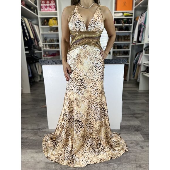 Jovani Y2K Leopard Print Cross Back Beaded Formal Gown $495 - Picture 2 of 12